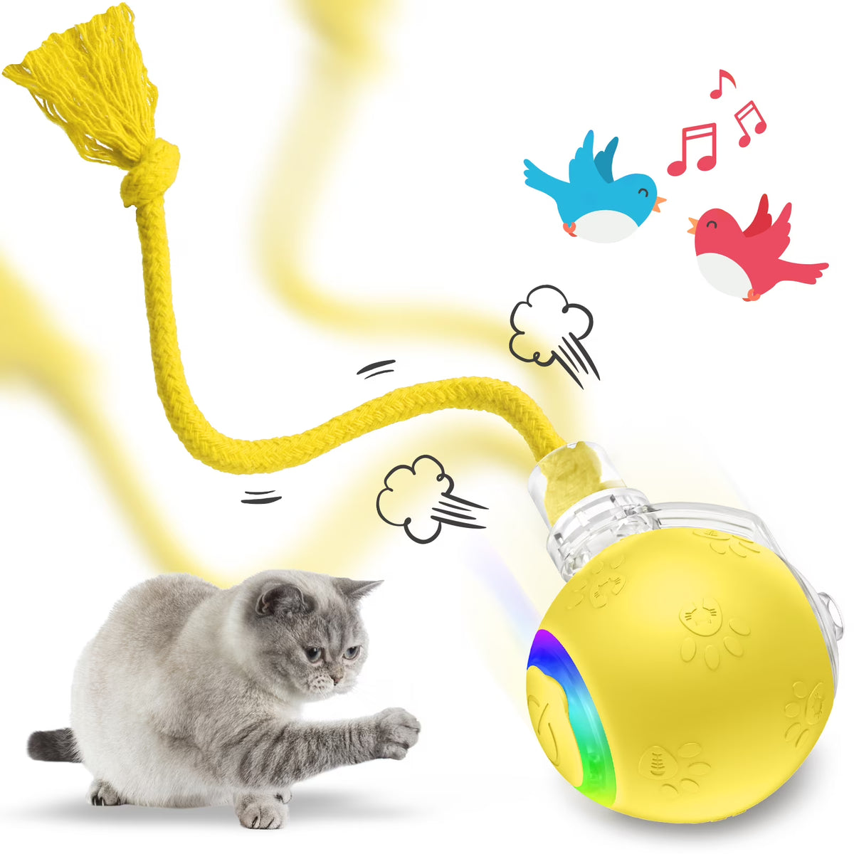 Motion-Activated Rolling Cat Toy with Tail (Yellow) X41142