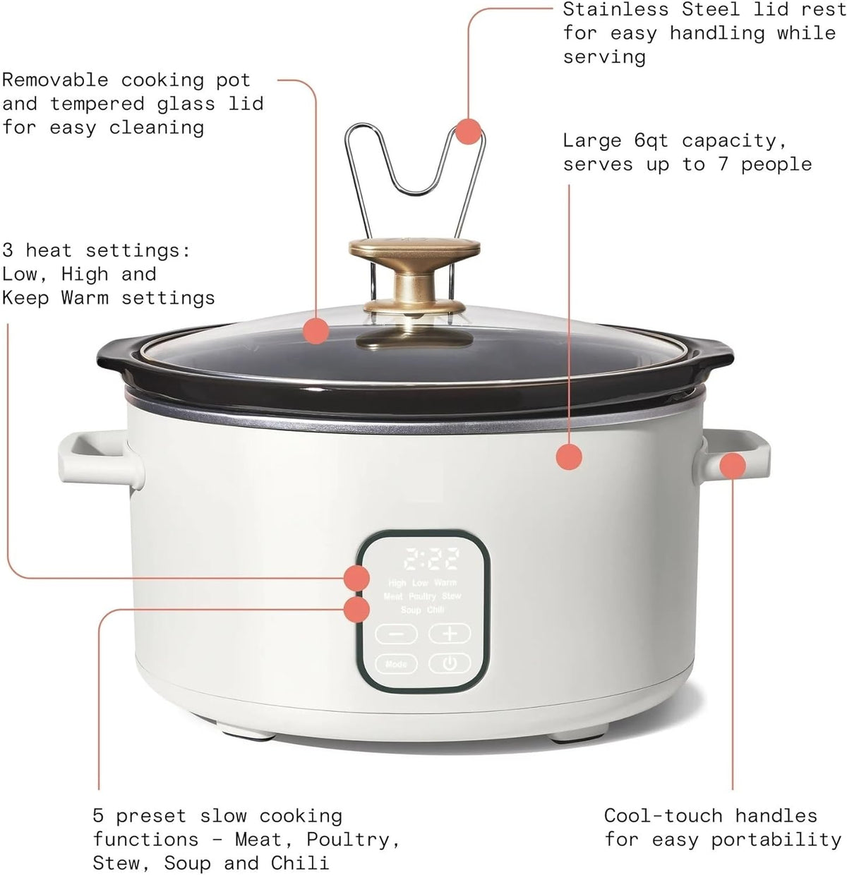 6 Quart Programmable Slow Cooker, White Icing B27452