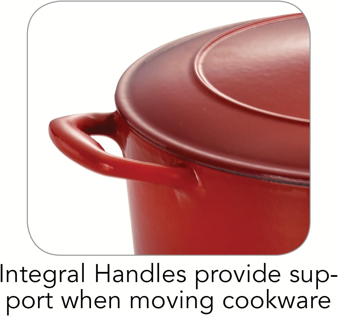 Gradated Red Enameled Cast Iron 6.5-Quart Covered Round Dutch Oven P17418