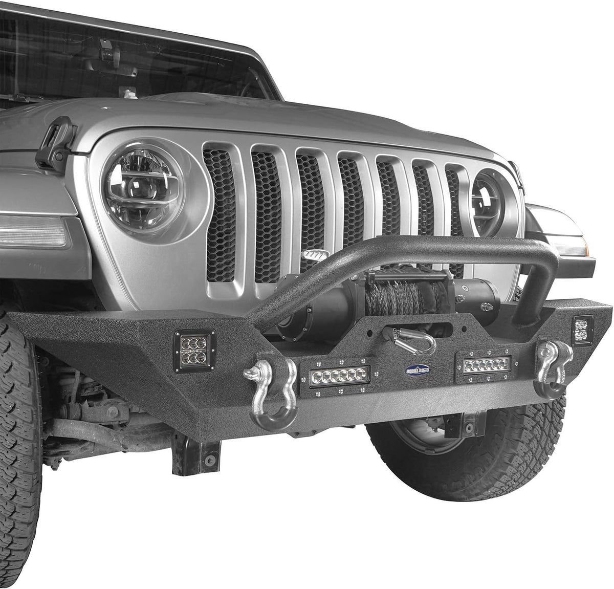 Front and Rear Bumper with Spare Tire Carrier and Winch Plate Q905834