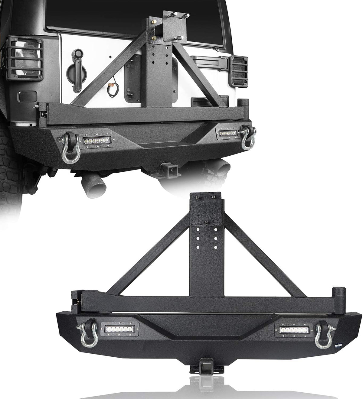 Front and Rear Bumper with Spare Tire Carrier and Winch Plate Q905834