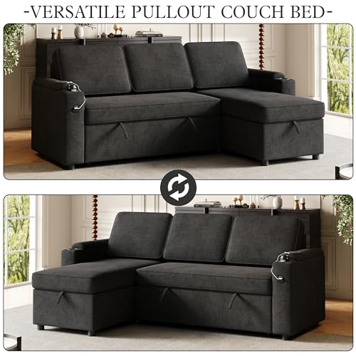 Dark Grey L-Shaped Fabric Sofa with Pull Out Bed V182709
