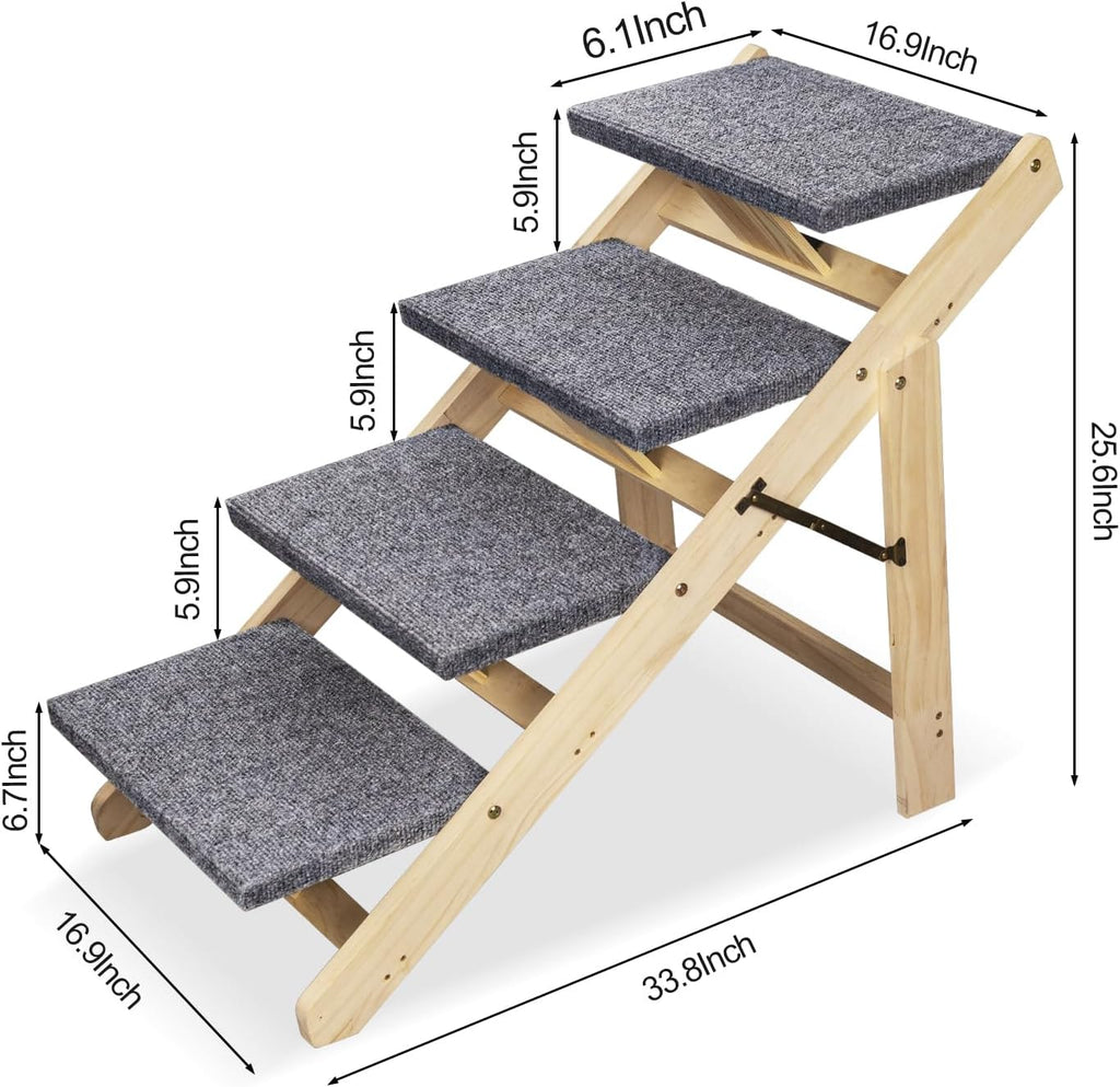 Wood Pet Stairs Foldable Dog Stairs & Ramp with Non-Slip Pads C476