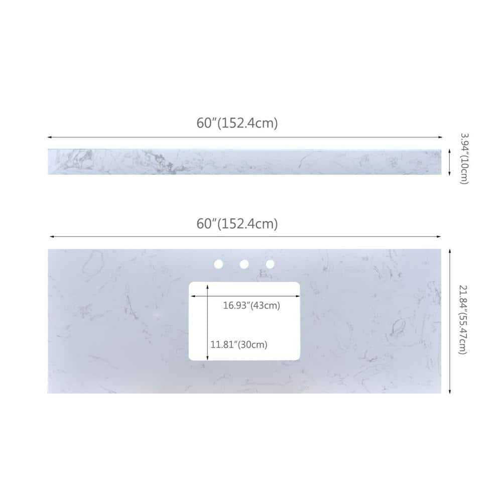 White Engineered Stone Composite Vanity Top with Single Sink U3551