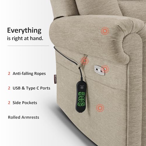 Triple Motor Power Lift Recliner Chair with Massage and Heating, Fabric A1091