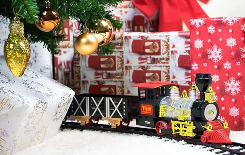 Large Train Cars Christmas Train Set with Real Smoke, Lights and Sounds C858
