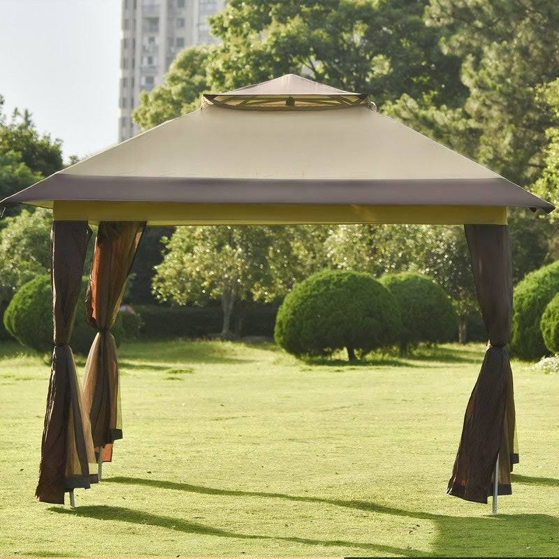 Beige and Brown Pop-Up Gazebo Tent with Mosquito Netting K2391