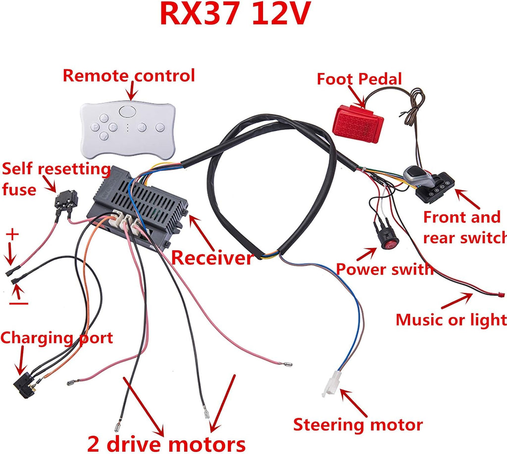 12 Volt Children Electric Car Wires and Switch Kit with 2.4G Bluetooth Remote Control and Receiver H909