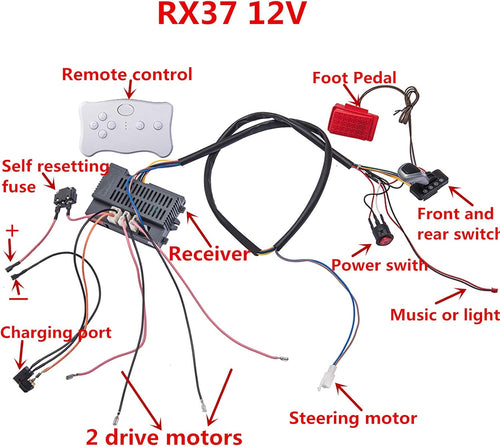 12 Volt Children Electric Car Wires and Switch Kit with 2.4G Bluetooth Remote Control and Receiver H909