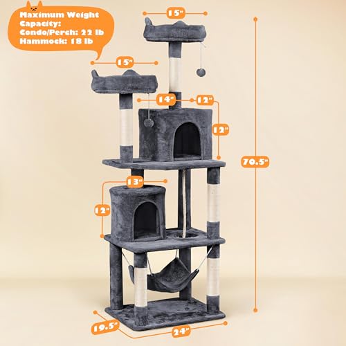 Dark Gray Cat Tree with Platform, Hammock, Scratching Posts V750