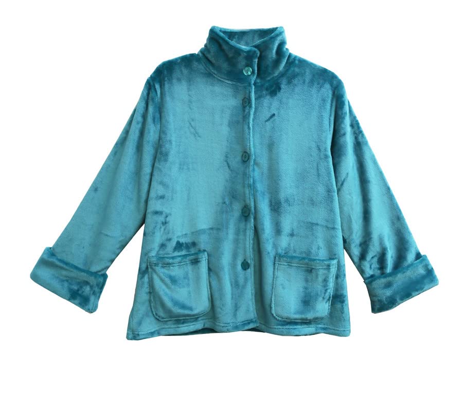 Plush Fleece Bed Jacket with Banded Collar Long Sleeves 100% Polyester X690311