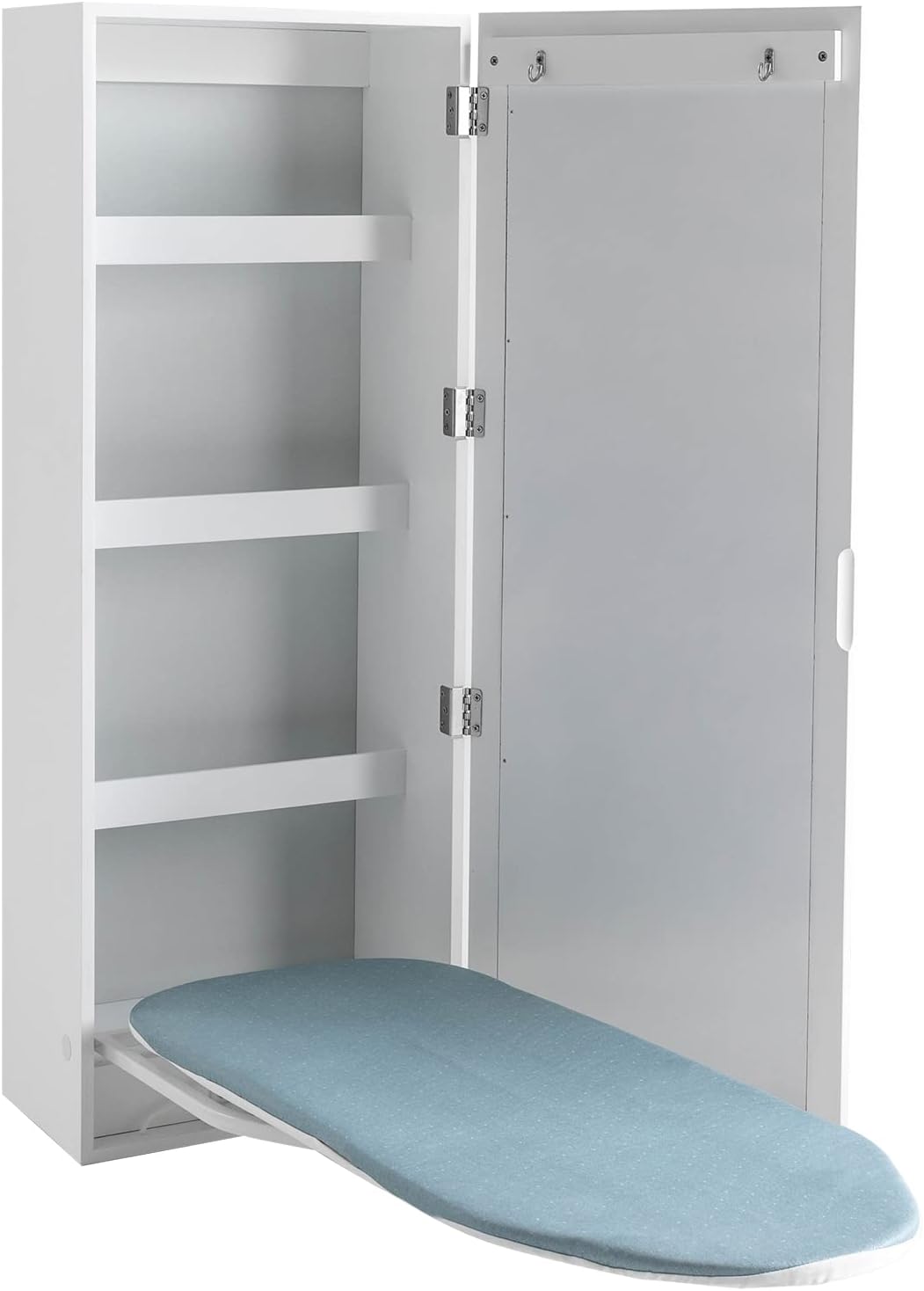 White Wall-Mounted Ironing Board Cabinet with Mirror Y253962