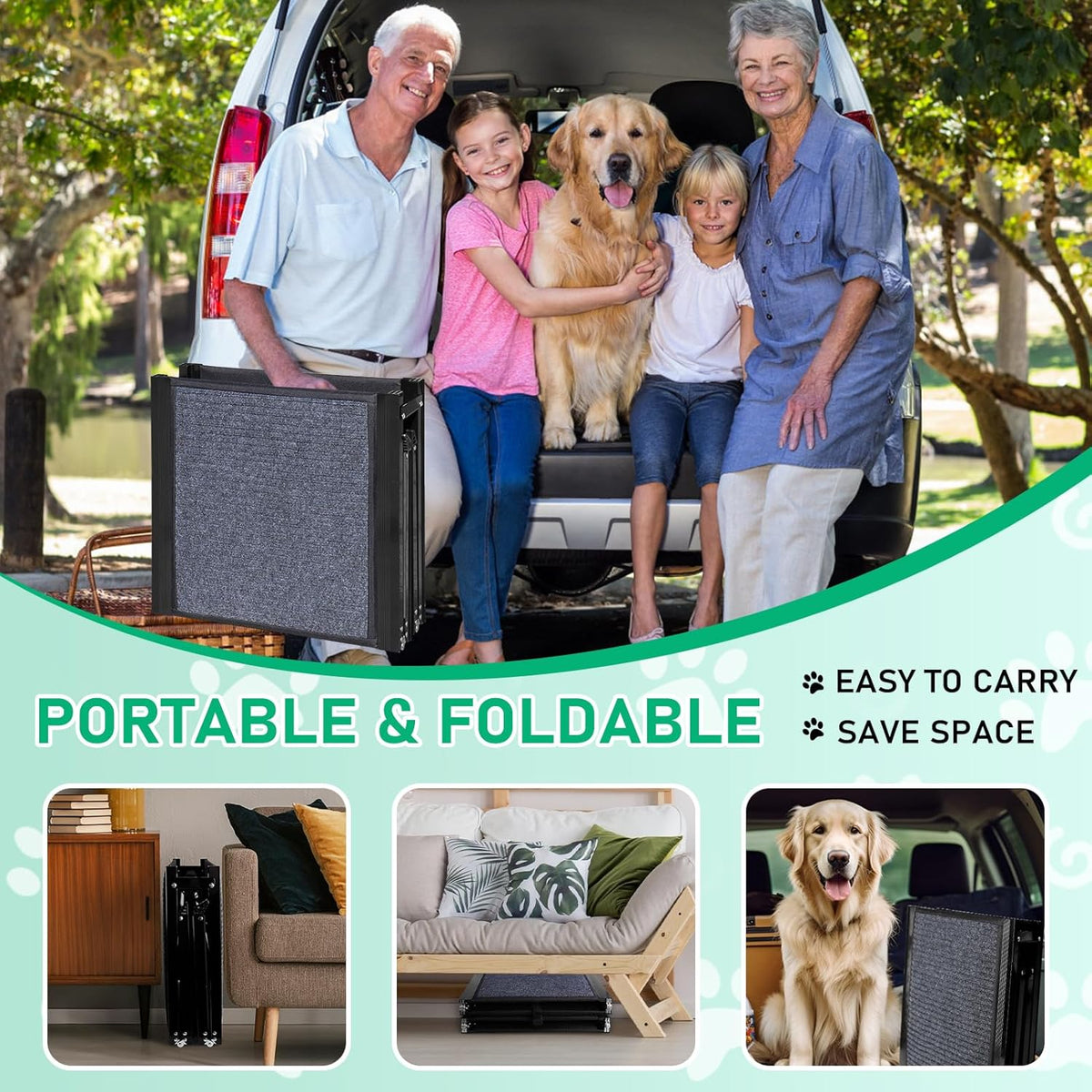 19.7" Wide 67" Long Folding Large Dog Ramp with Non-Slip Surface R573582