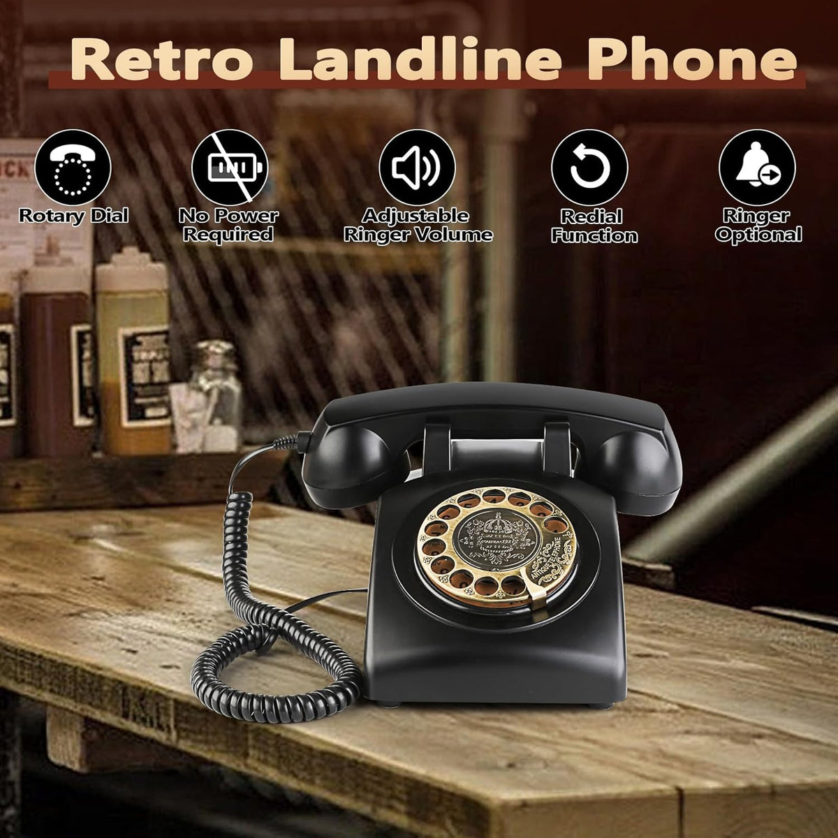 Retro Rotary Landline Phones with Mechanical Ringer Vintage Corded Phones E921