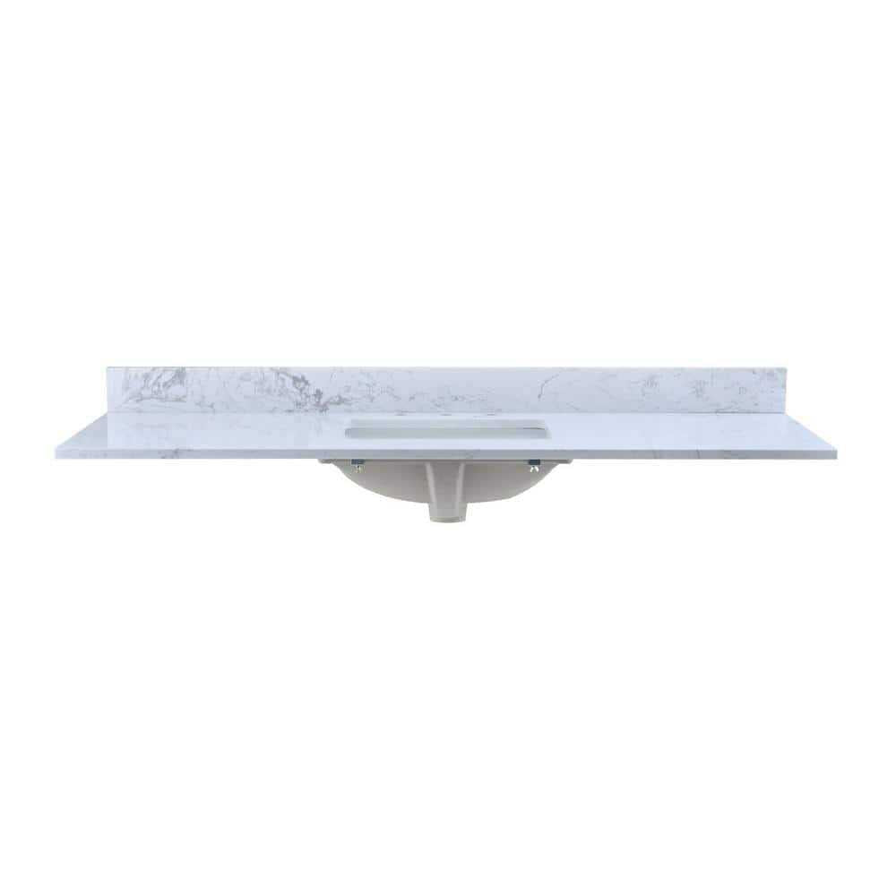 White Engineered Stone Composite Vanity Top with Single Sink U3551