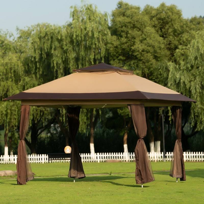 Beige and Brown Pop-Up Gazebo Tent with Mosquito Netting K2391