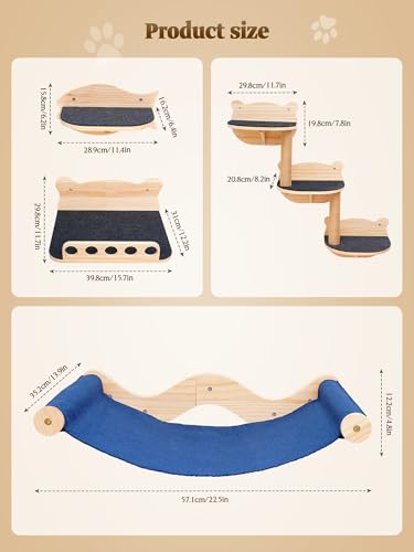 Cat Wall Shelves Set with Hammock Perches Sisal Scratching Post O140767