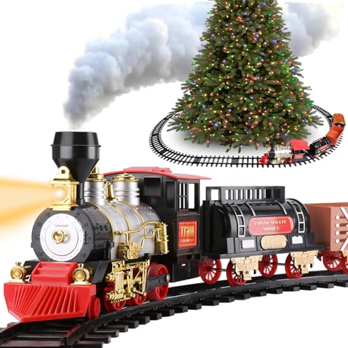 Large Train Cars Christmas Train Set with Real Smoke, Lights and Sounds C858