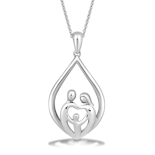 Parent and Children Family Necklace Pendant in Sterling Silver 18" Rolo Chain J849666
