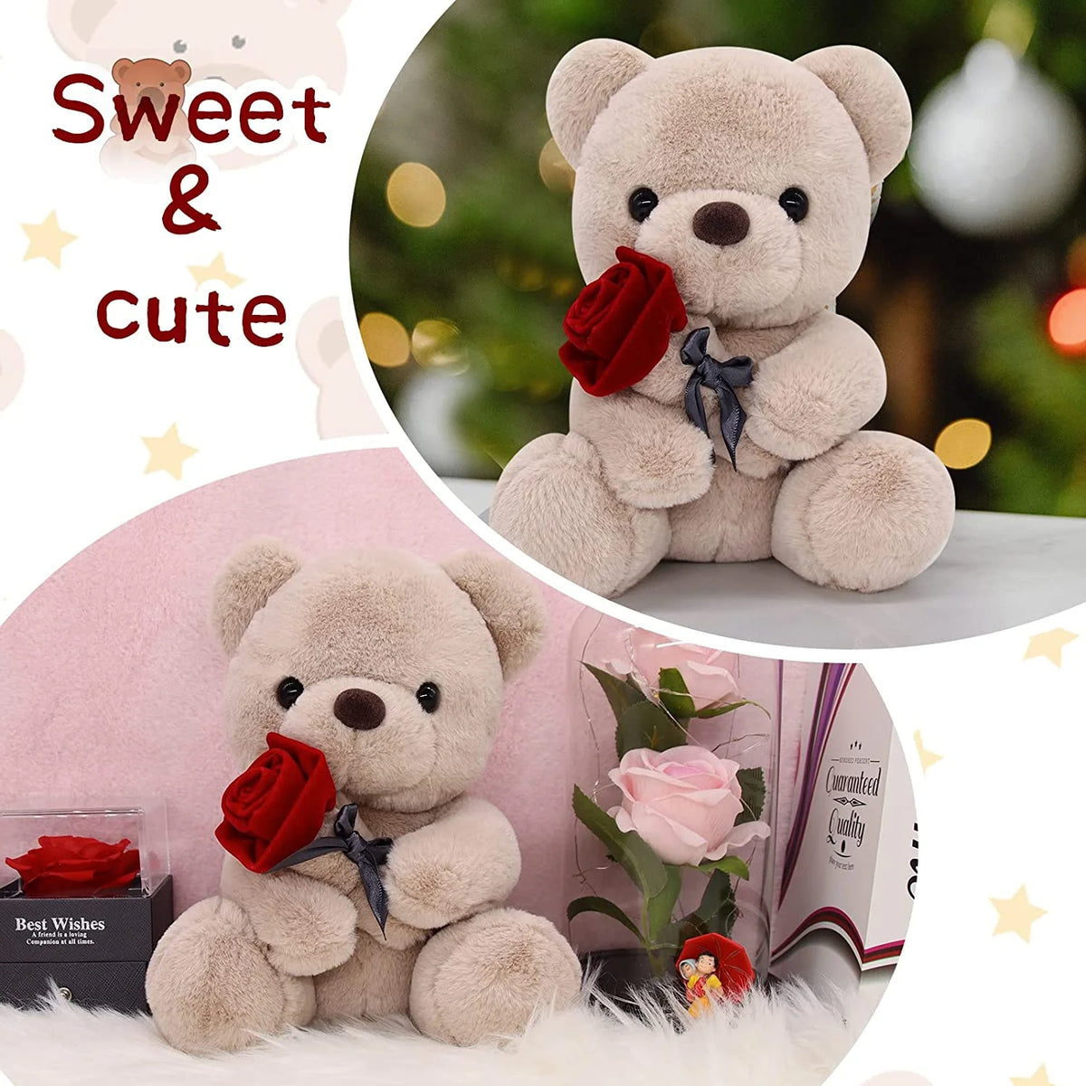 10 Inch Teddy Bear Plush Stuffed Animal with Rose U635