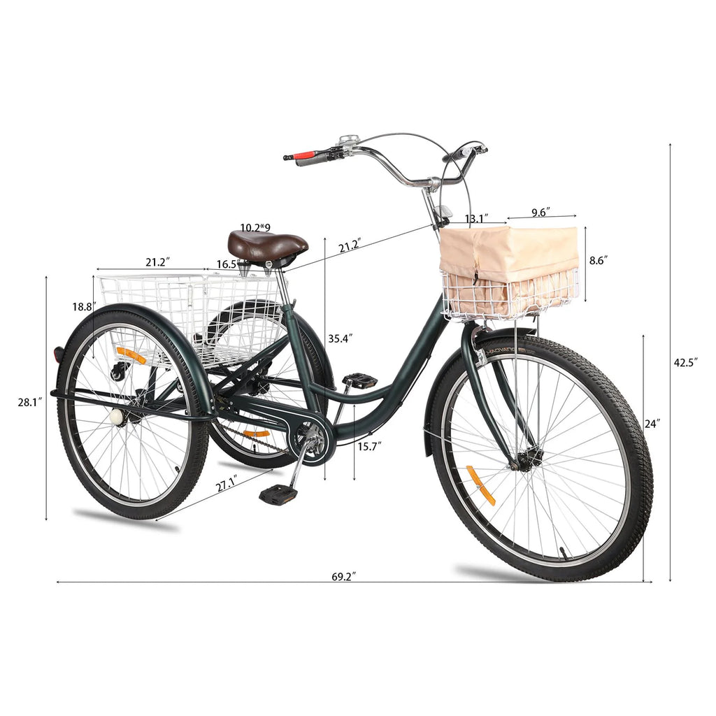 26 Inch Single Speed Adult Tricycle 3 Wheels Cruiser Bike with Basket N289191