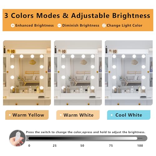 White Vanity Desk with Mirror and Lights C8589