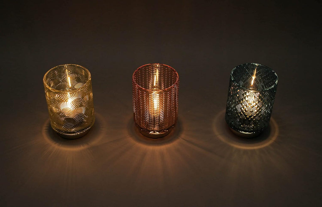 Set of 3 Textured Glass LED Candle Lights, Multicolor Z378