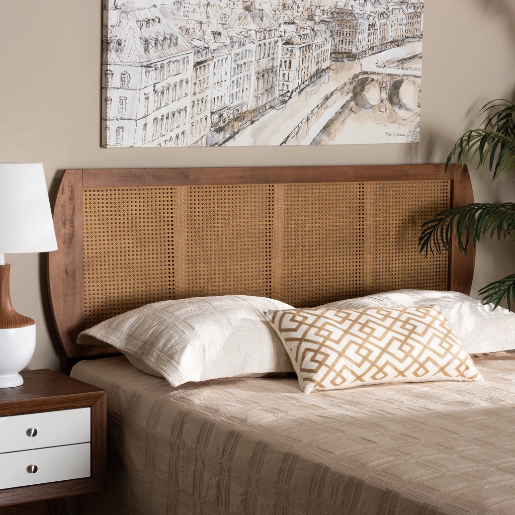 Ash Walnut Full Wood Rattan Headboard H859112