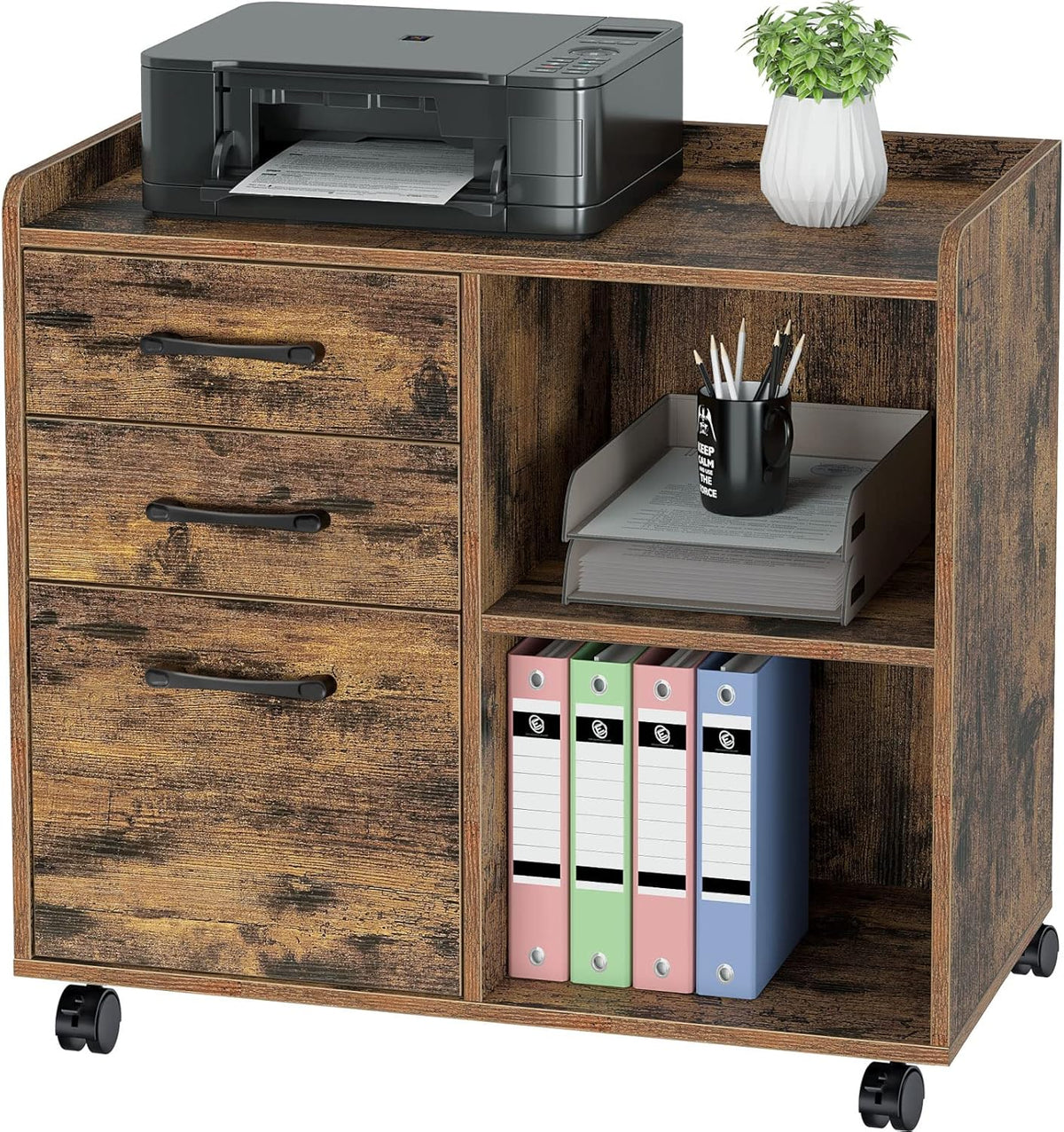 Black 3-Drawer Mobile File Cabinet with Open Storage Shelf E438713