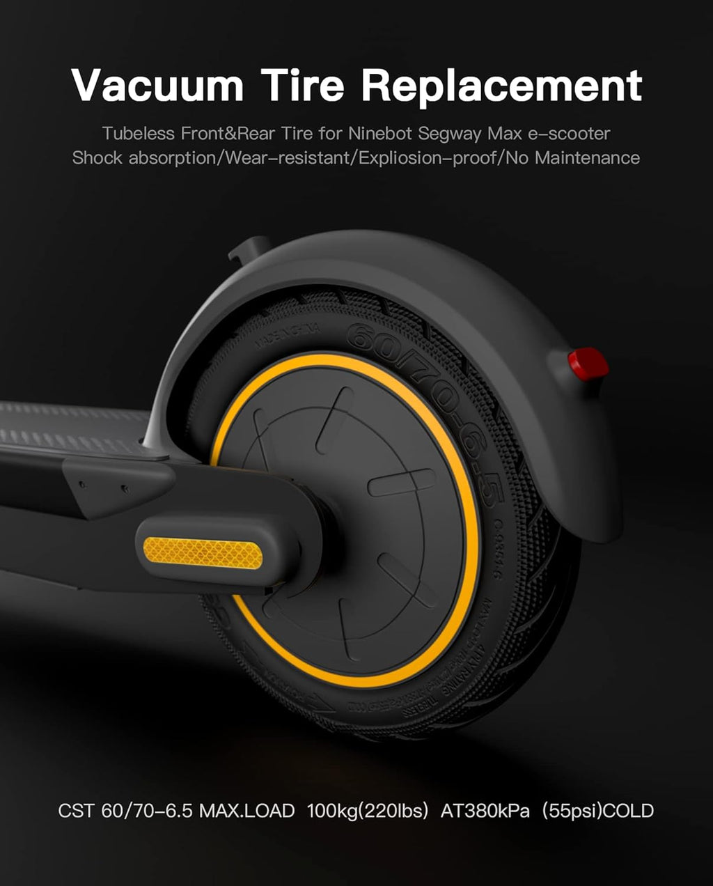 Tubeless Front Tire for Ninebot by Segway Max G30 Electric KickScooter, Solid Rubber, Pack of 2 X62936