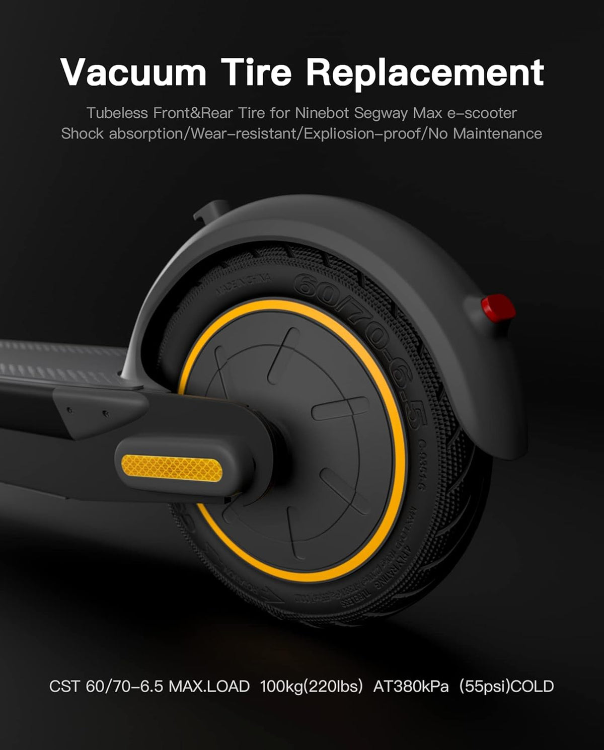 Tubeless Front Tire for Ninebot by Segway Max G30 Electric KickScooter, Solid Rubber, Pack of 2 X62936