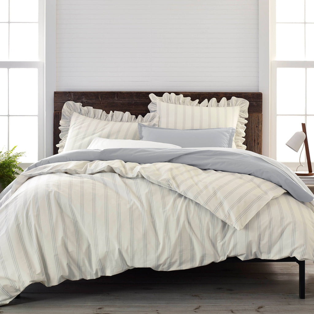 King 3 Piece Organic Cotton Striped Duvet Cover Set B522278