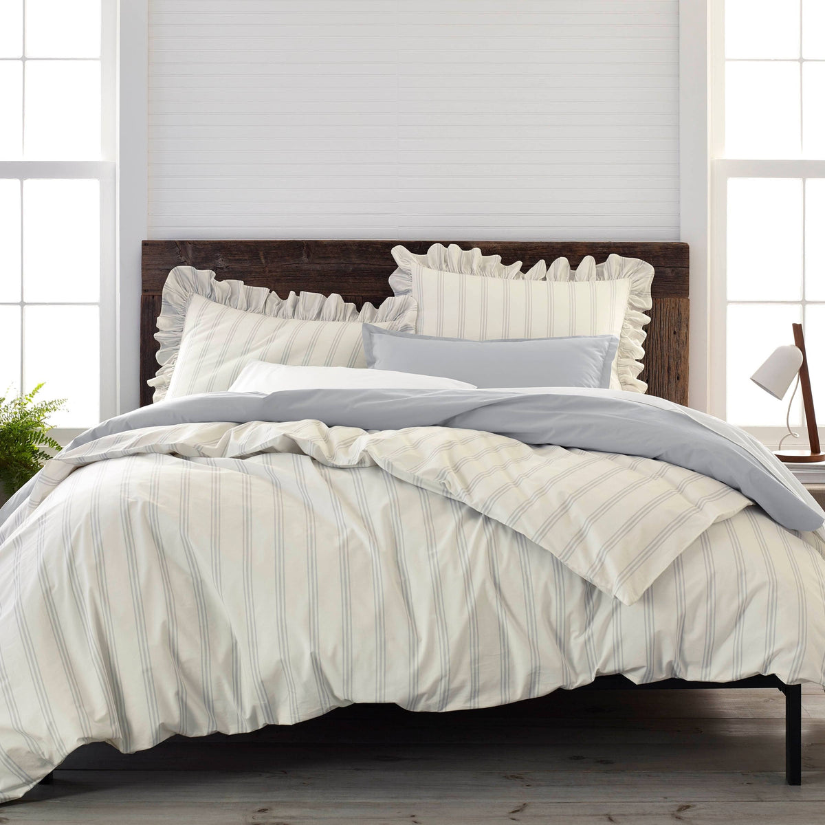 King 3 Piece Organic Cotton Striped Duvet Cover Set B522278