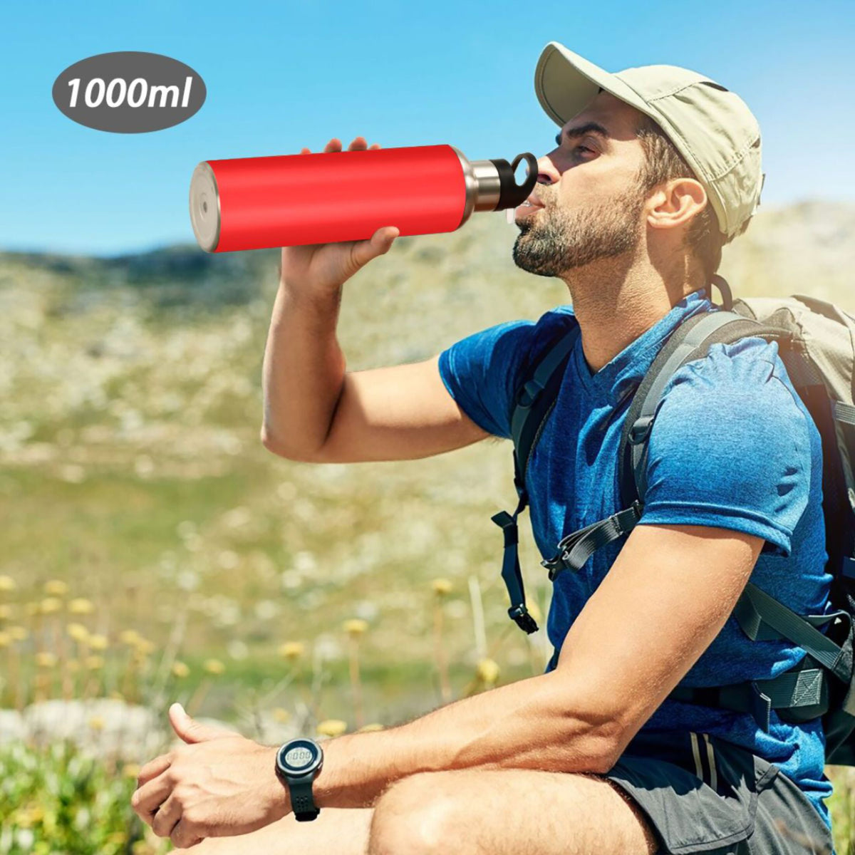 Red Stainless Steel Water Bottle with Straw Lid 20 OZ D610003