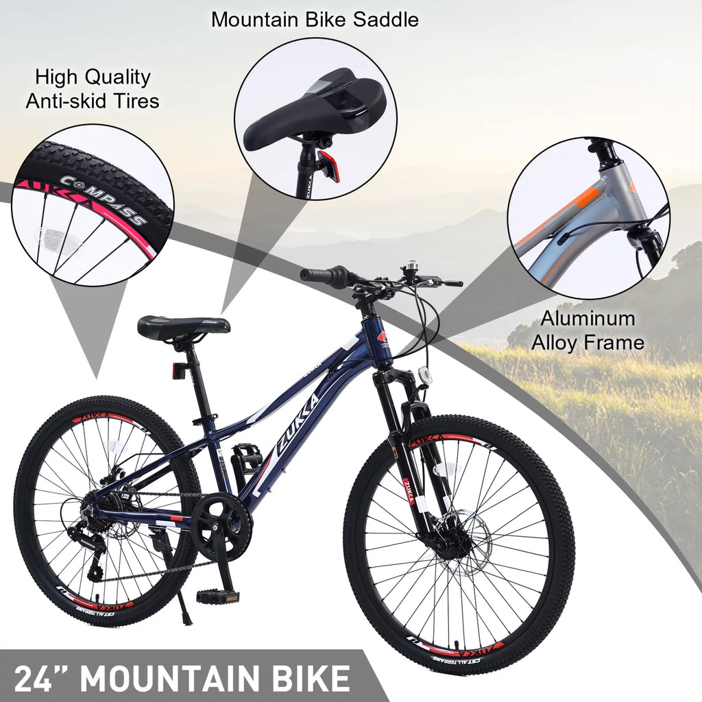 24 in 7-Speed Aluminum Mountain Bike with Double Disc Brake H5662