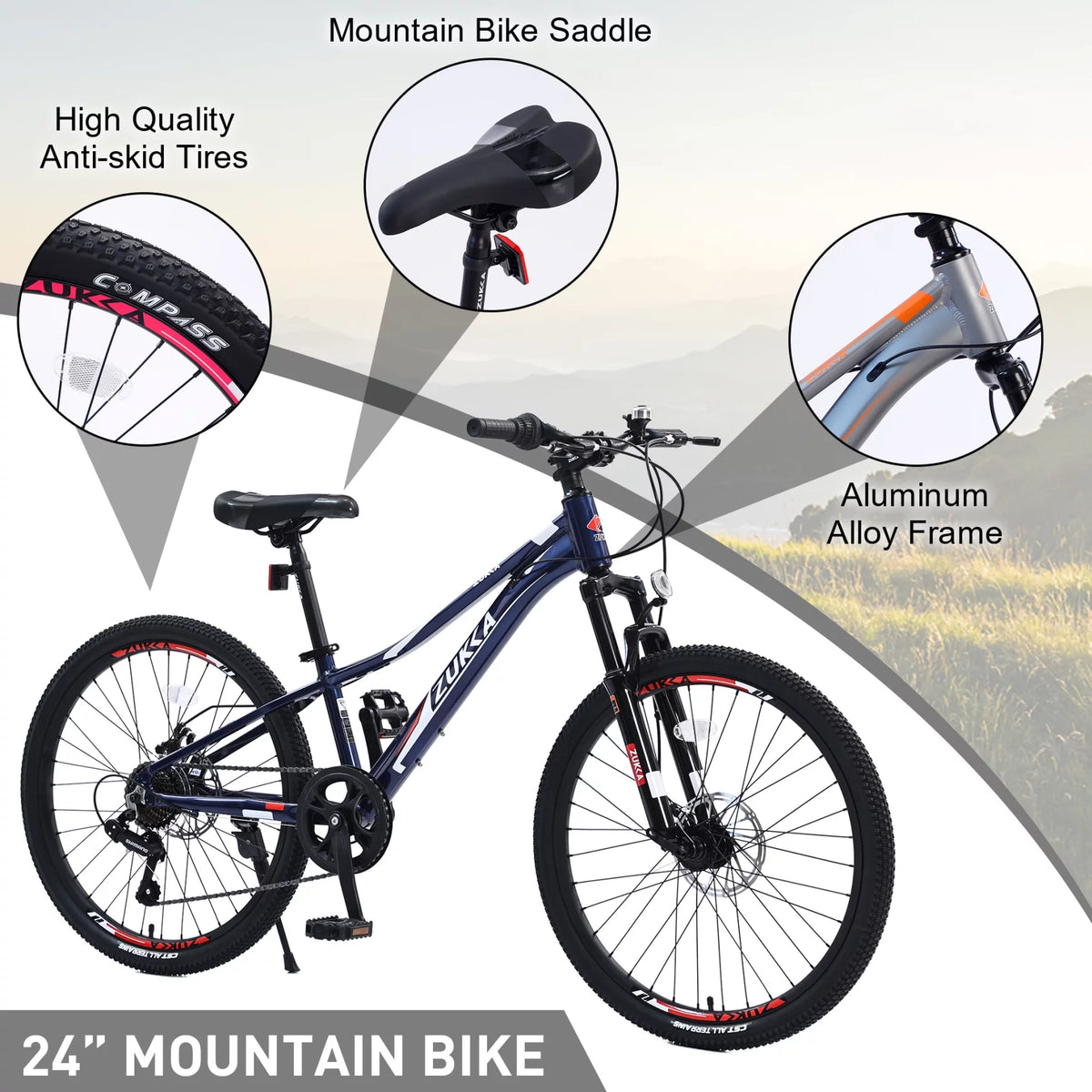 24 in 7-Speed Aluminum Mountain Bike with Double Disc Brake H5662