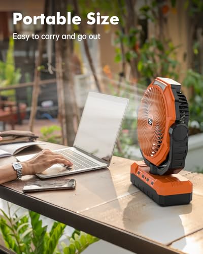 24000mAh Rechargeable Battery Operated Camping Fan with Light & Hook A7603