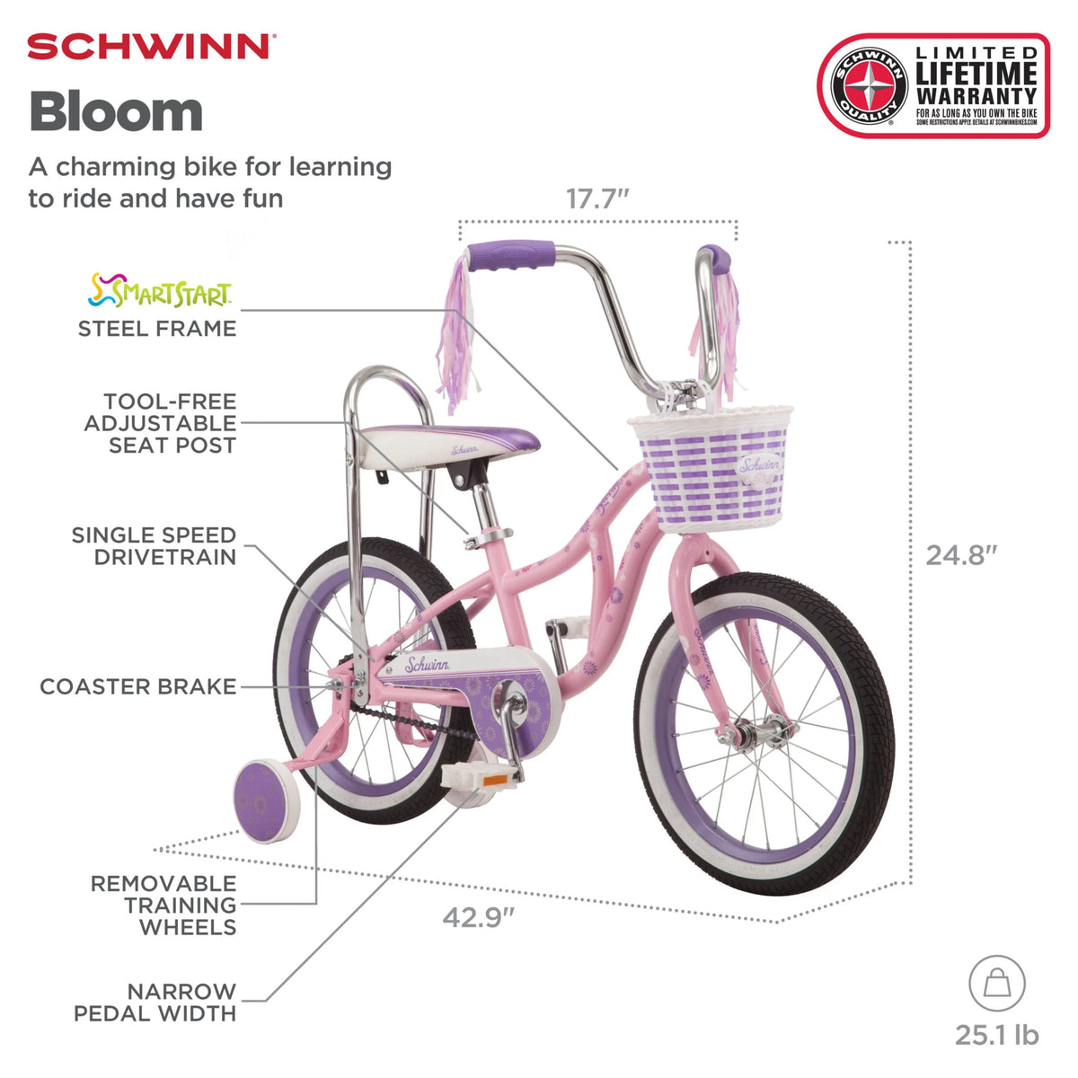16 Kid's Bike with Training Wheels, Pink Z5177