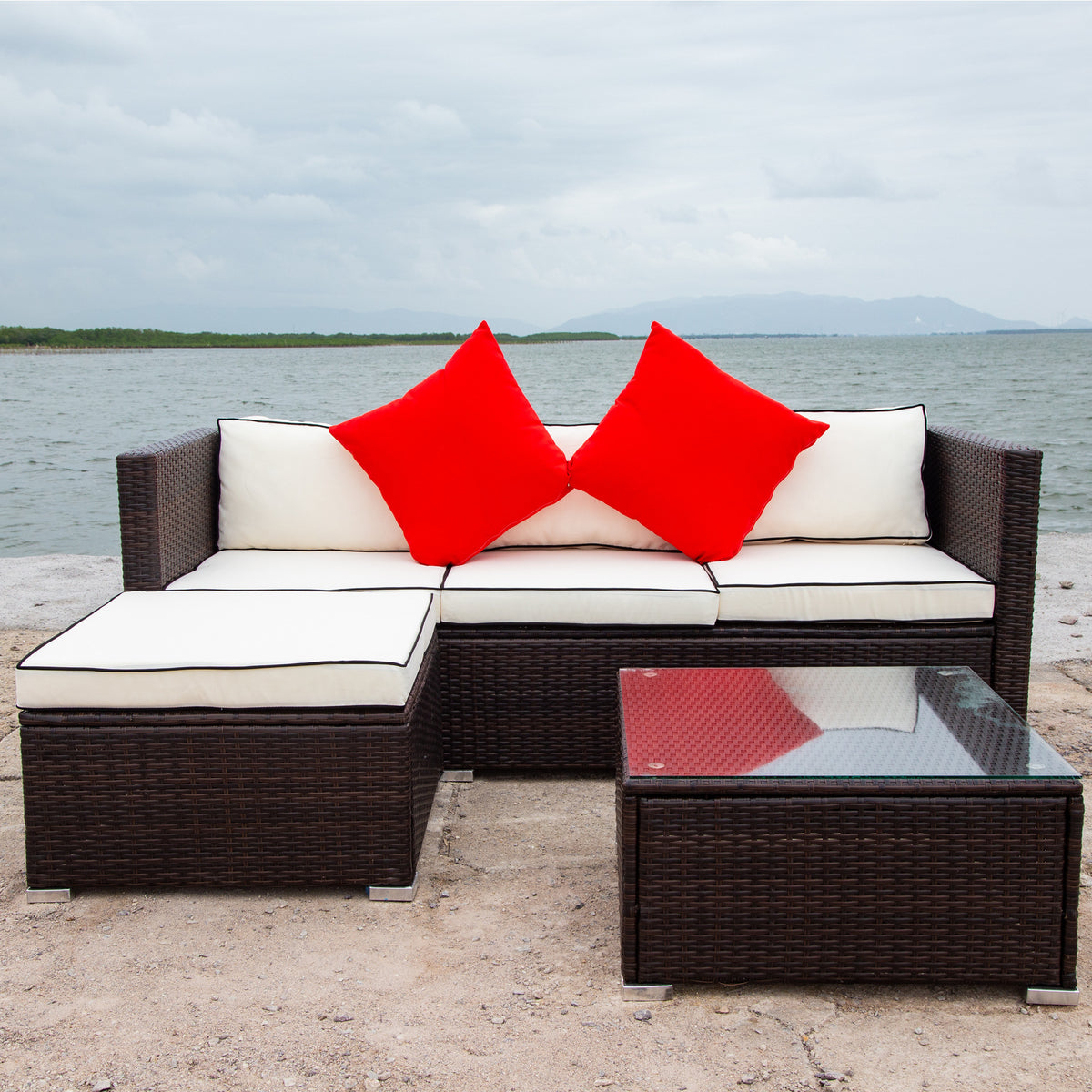 3 Piece Patio Sectional Wicker Rattan Outdoor Furniture Sofa Set O8614