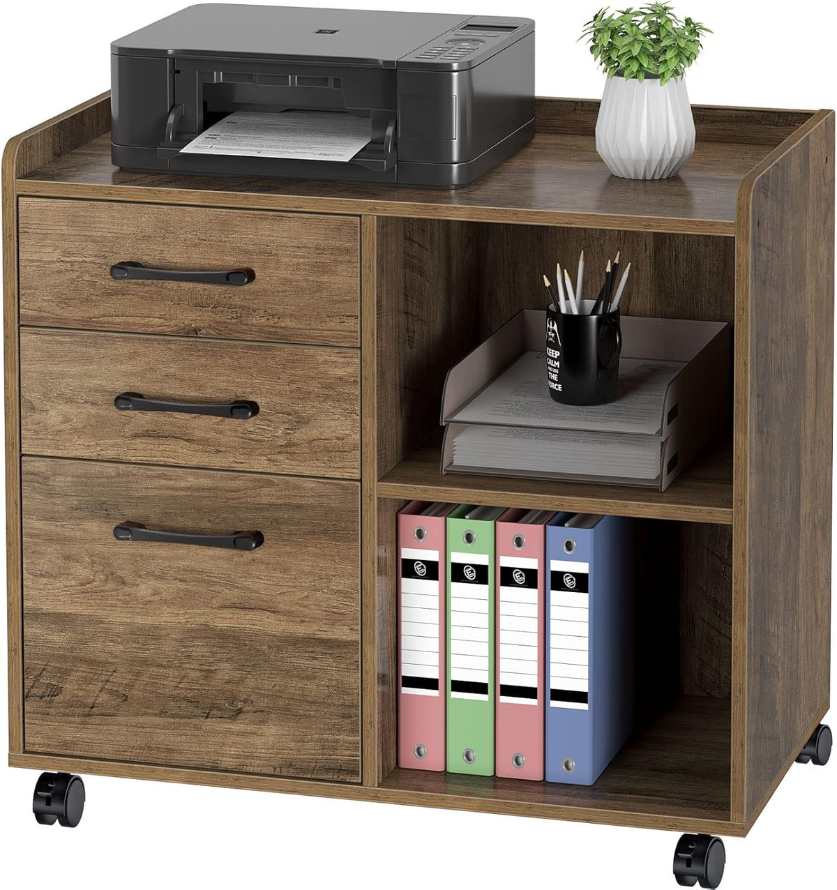 Black 3-Drawer Mobile File Cabinet with Open Storage Shelf E438713