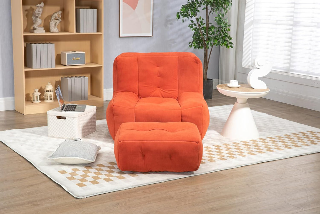 Orange Velvet Bean Bag Chair with Ottoman U648199