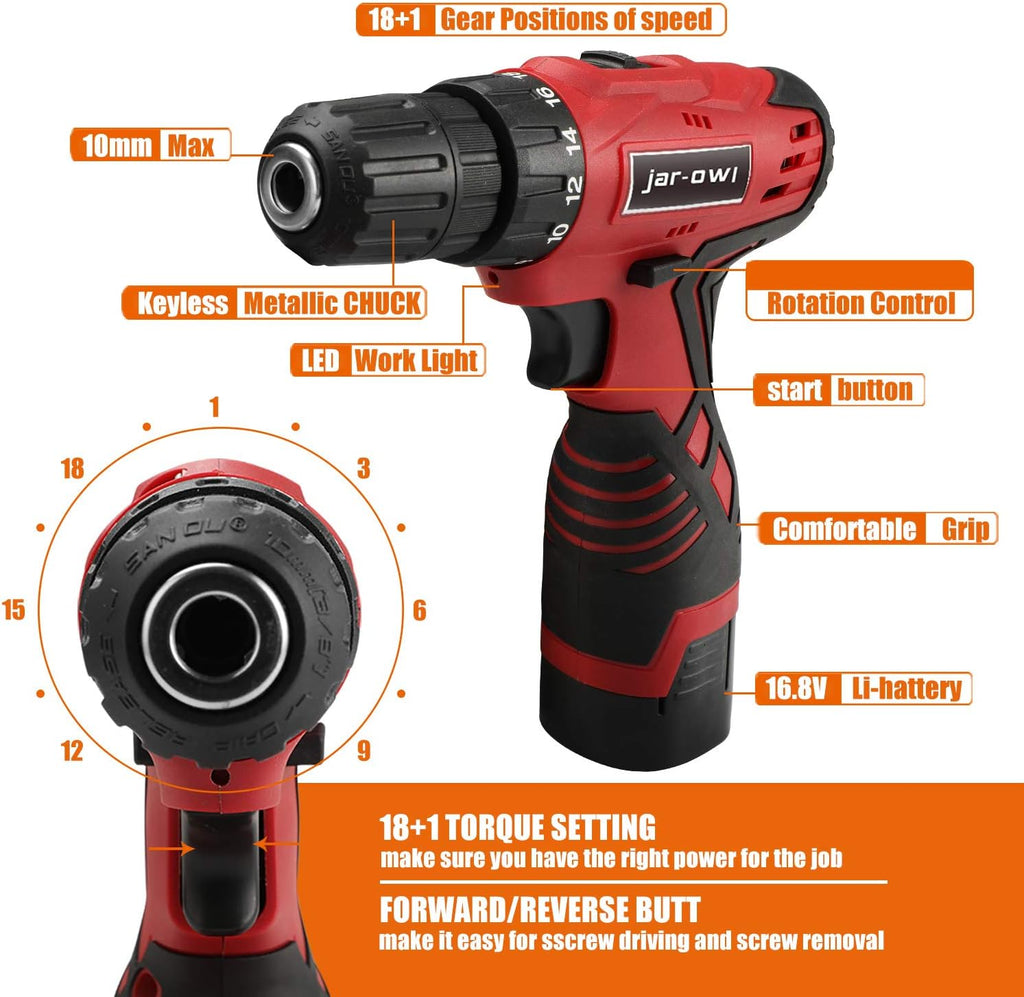 Cordless Drill Set with Case, 16.8V, 2 Batteries, Pack of 2 J328111