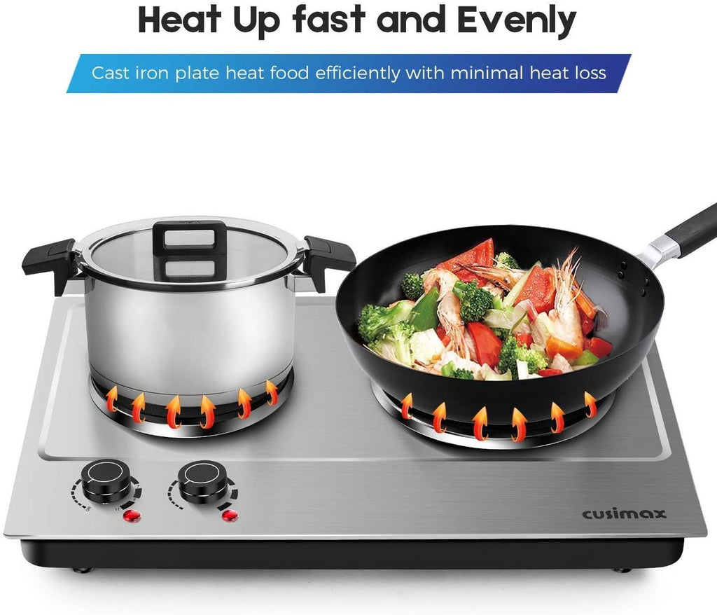 1800W Electric Double Burner Countertop Cast Iron Hot Plate Y44252