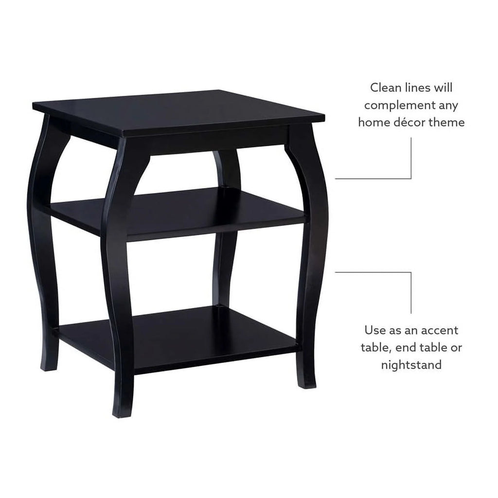Black Wood Side Table with 2 Shelves H84170