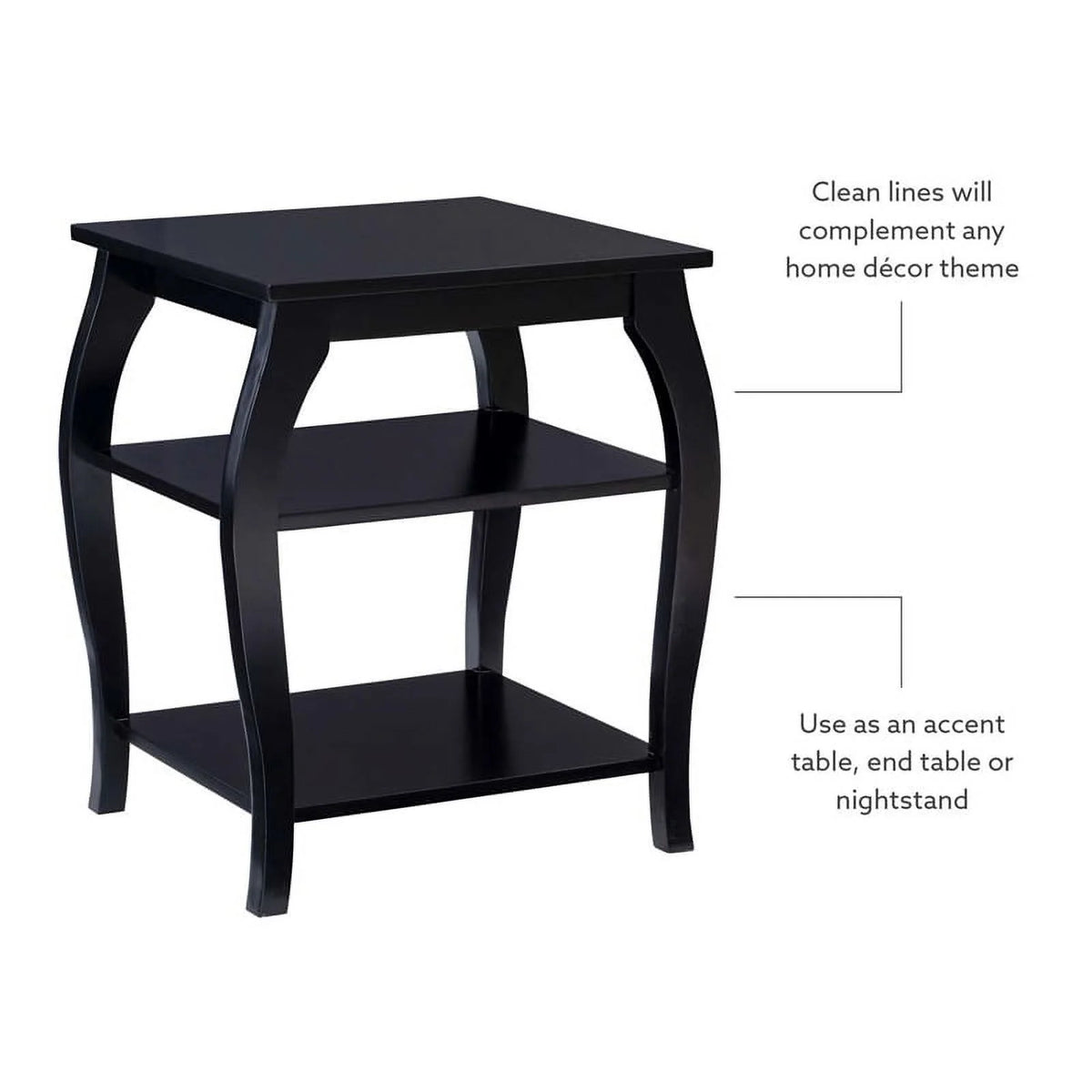 Black Wood Side Table with 2 Shelves H84170
