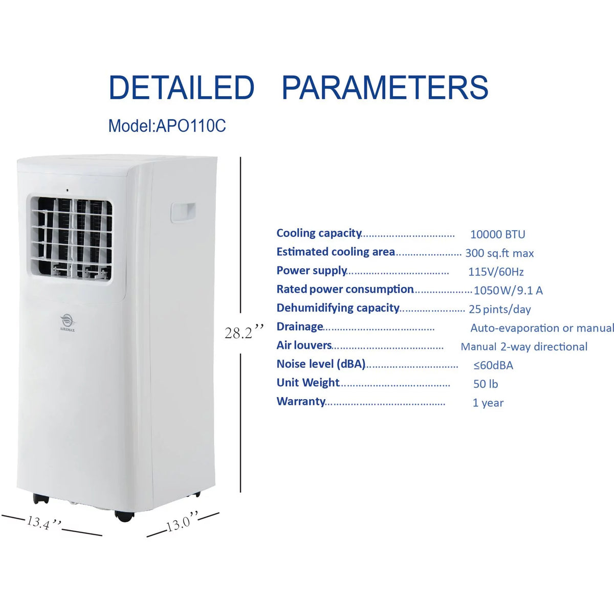 Portable Air Conditioner with Remote Control, White Z47783