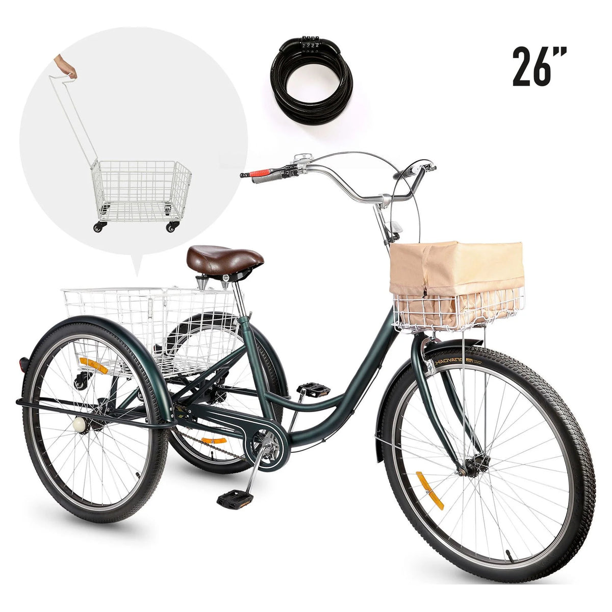 26 Inch Single Speed Adult Tricycle 3 Wheels Cruiser Bike with Basket N289191