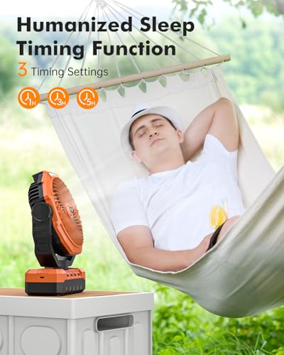 24000mAh Rechargeable Battery Operated Camping Fan with Light & Hook A7603