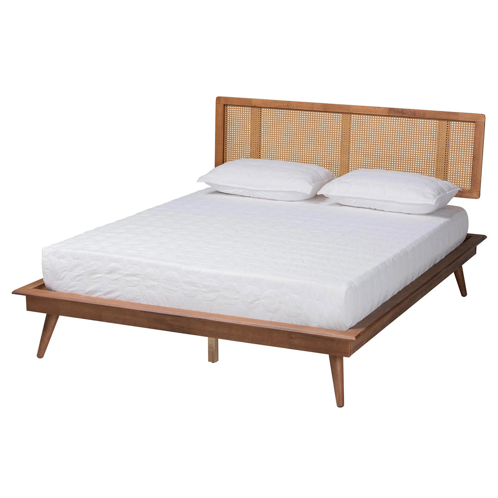 Walnut Brown Wood and Rattan King Size 3-Piece Bedroom Set S7218