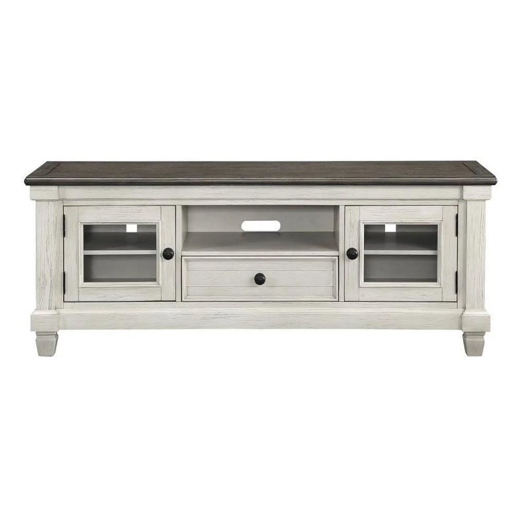 Antique White and Rosy Brown Wood TV Stand X48535
